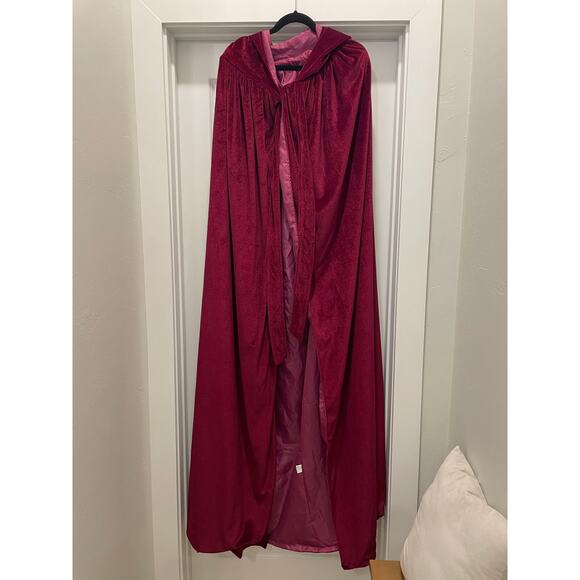 Hooded Velvet Cloak Cape 2XL Long Renaissance Medieval Costume Cosplay Burgundy - Picture 1 of 6